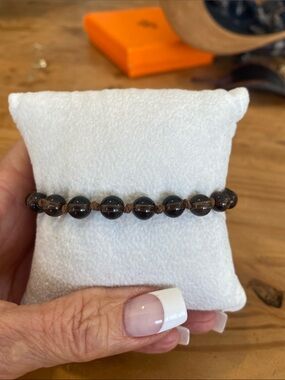 Brown Smokey quartz stone slide bracelet with tassels